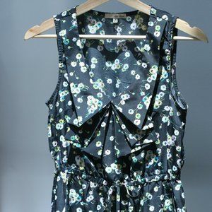 Floral print black summer dress with Pockets